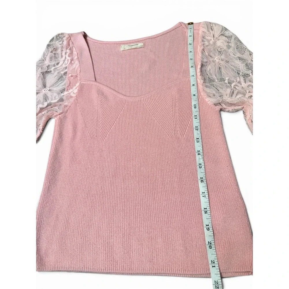 Anthropologie Top Women SP Pink Sweetheart Lace Feminine Romantic Boho Chic Knit